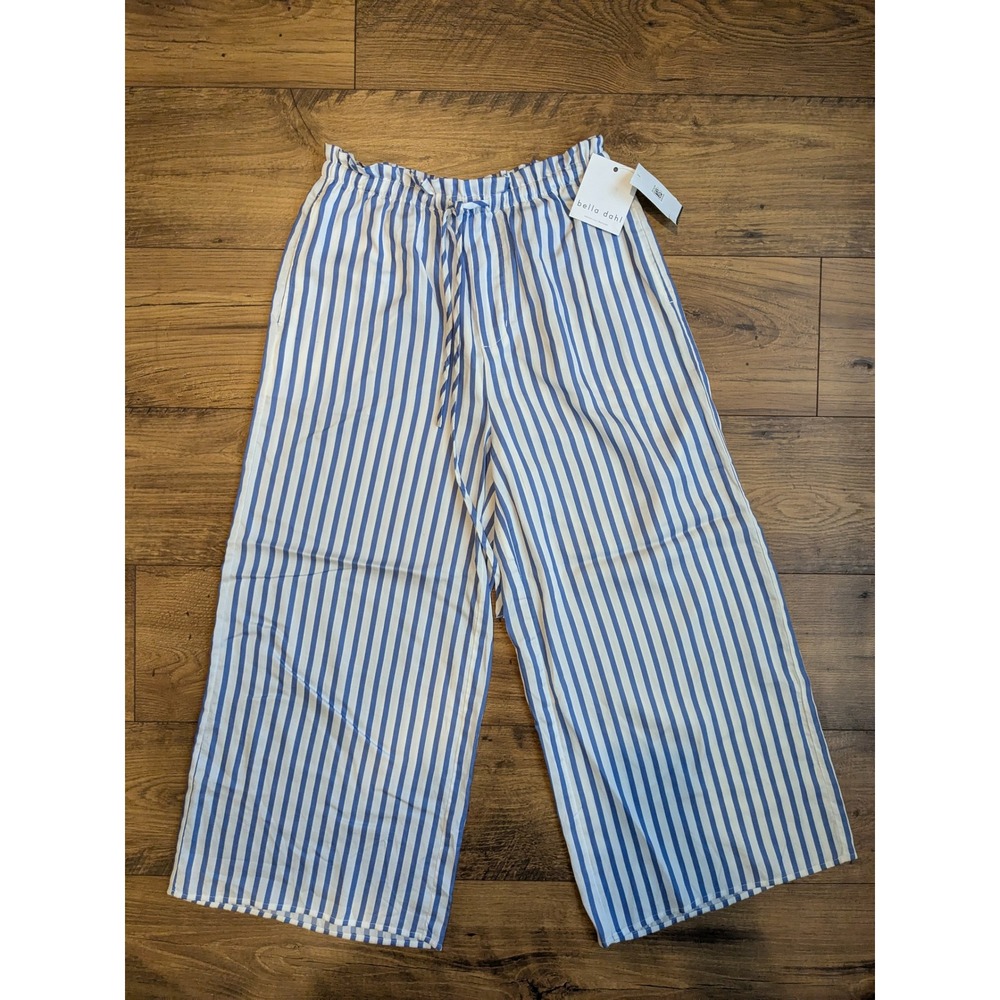 NWT Bella Dahl Striped Wide Leg‎ Cropped Pants Women's Size Small Blue White S